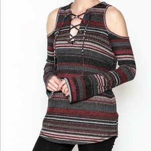 Elan comfy cold shoulder blouse top multicolored boho